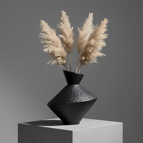 Matte Black Cast Iron Vase for Home Decor, Decorative Flower Vase - color: Black