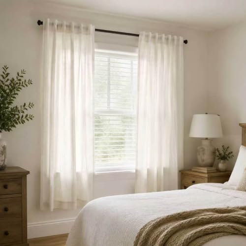 Mrs.Naturall Cream Linen Curtains 63 Inch Length, Lightweight Back Tab Boho Farmhouse Semi Sheer Light Filtering Curtain Drapes 63 Inches Long for Living Dining Room Bedroom, 2 Panel Set - color: Natural, size: 52"W x 63"L (Pack of 2)