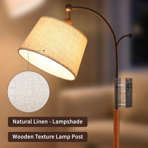 Floor Lamp, 9W 850lm Smart LED Arch Floor Lamp - Black Base - color: Wood Grain + Black Base