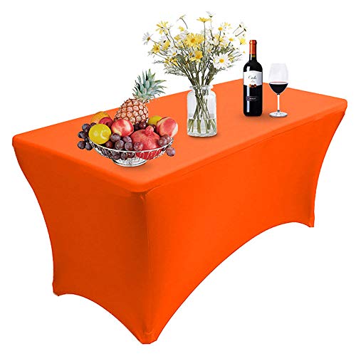 RELIANCER 1 Pack Stretch Spandex Table Covers for Rectangular Tables,8FT Elastic Fitted Tablecloth,Universal Rectangular Table Cloth Protector for Outdoor Party,Wedding,Bar,Birthday,Banquet,Events - color: Orange, size: 96" x 30" (1PC)