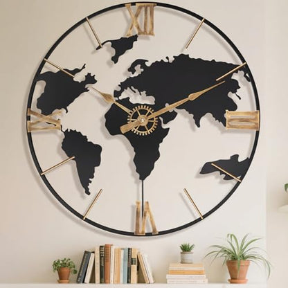 Pytha Sight 30 Inch Large Extra Giant Oversized Roman World Map Wall Clock - color: Black Roman, size: 30 inch