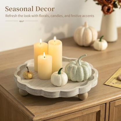 Hanobe Wood Decorative Tray for Home Decor, Round Candle Holder Plate 11.6"