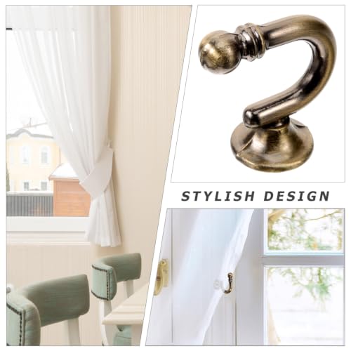 GARVALON Vintage Zinc Alloy Curtain Holdback Hooks, E-Shaped Round Head Wall Mounted Drapery Tiebacks for Living Room and Bedroom, Antique Bronze Finish, 1 Pair Window Curtain Holders