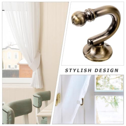 GARVALON Vintage Zinc Alloy Curtain Holdback Hooks, E-Shaped Round Head Wall Mounted Drapery Tiebacks for Living Room and Bedroom, Antique Bronze Finish, 1 Pair Window Curtain Holders