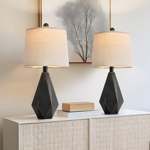 PoKat 20.25'' Table Lamps Set of 2, Bedside Lamp for nightstand, Small Farmhouse Lamps for Bedroom, Black Bedroom Lamps for Living Room, Nursery, Black, Suitable for Small Place - color: Small - Black with Gold