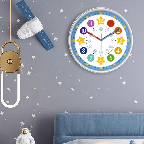 XFM Blue Kids Wall Clock for Classroom Bedroom 10 Inch - color: Colorful3, size: 10 Inch-1pcs