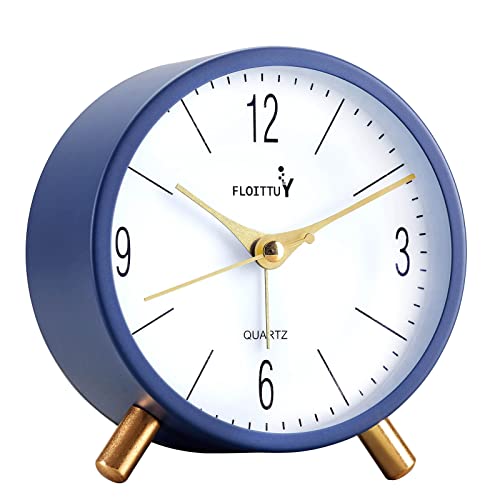 FLOITTUY 4 inches Super Silent Alarm Clock, Navy Blue Beep Wake Round Alarm Clock with Night Light,Battery Operated,Easy Set Entry Lux Stylefor Desk, Bedroom and Home Decoration - color: Navy Blue