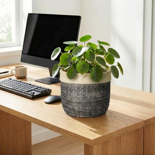 8 Inch Plant Pot, Ceramic Flower Pots, Round Planter, Light Black - color: Light Black, size: 8 Inch