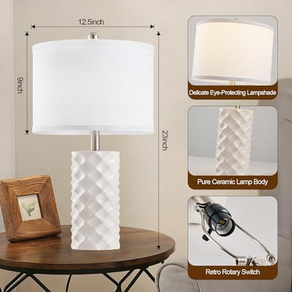 Star Diamond Ceramic Table Lamps Set of 2 - Beige Nightstand Lamps 23" - color: Gentle Beige
