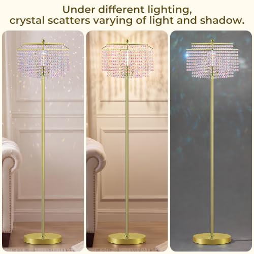 Luvkczc Multicolor Crystal Floor Lamp，64" Tall Elegant Standing Lamp - color: Gold+colorful