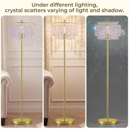 Luvkczc Multicolor Crystal Floor Lamp，64" Tall Elegant Standing Lamp - color: Gold+colorful