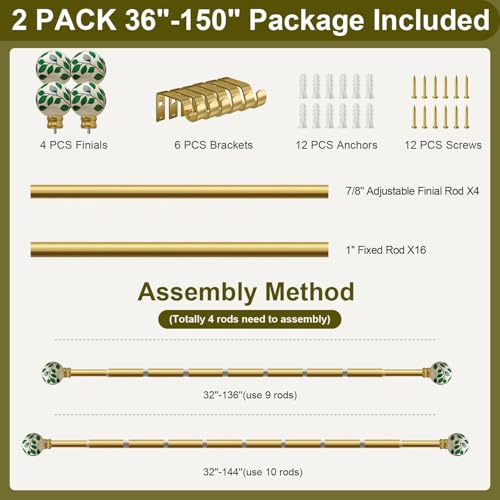Ceramic Gold Curtain Rods 2 Pack for Windows 16 to 144 Inches - color: Ceramic Gold, size: 16"-144"|2 Pack