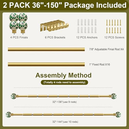 Ceramic Gold Curtain Rods 2 Pack for Windows 16 to 144 Inches - color: Ceramic Gold, size: 16"-144"|2 Pack