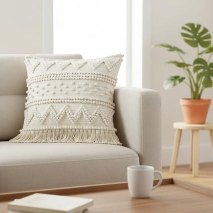 · REDEARTH · Textured Handwoven Throw Pillow Cases - Scandi Chic Natural - color: Scandi Chic Natural, size: 18" x 18" (Pack of 2)