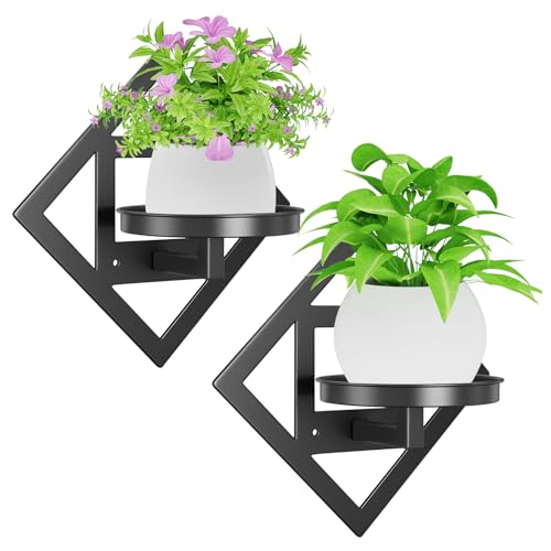 Metal Wall Plant Holder Flower Shelf 2Pcs Indoor Outdoor - color: Diamond shaped -2Pcs