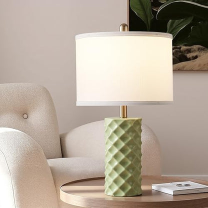 Star Diamond Ceramic Table Lamps Set of 2 - Sage Green Nightstand Lamps 23" - color: Sage Green