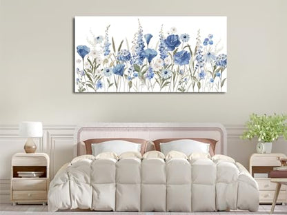 Elegant Blue White Flowers Wall Art Botanical Canvas Prints, 29"x58" - color: Blue White Botanical Flowers, size: 58"L x 29"W