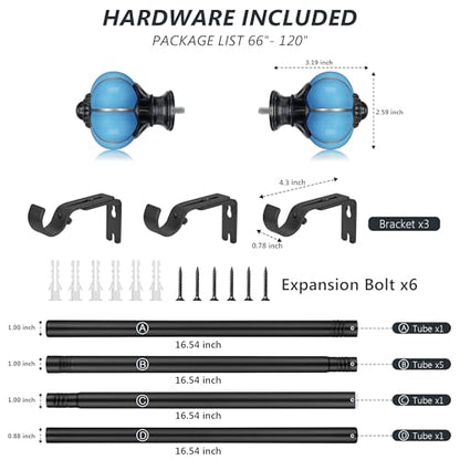 Ceramic Curtain Rods for Windows 66 to 120 Inch 1 Inch Adjustable - color: Black Blue, size: 66"-120"