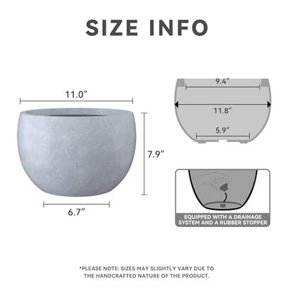 Kante Small Round Bowl Blue Gray Concrete Planter 11.8" Dia, Outdoor - color: Gray, size: 11.8" d