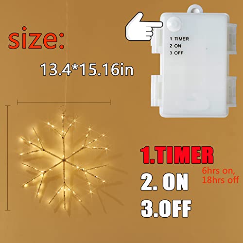Fudios Snowflake Lights Warm White Battery Operated with Timer 70 LED 14in for Christmas Wall Window Decoration 2sets - color: Warm White Snowflake Lights (2)