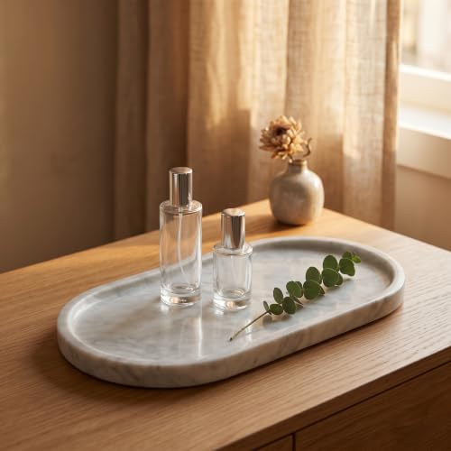 YKAJO Carrara White Gray Oval Marble Tray, 11.8x5.9 Perfume Organizer Dish - color: Carrara White Gray, size: 11.8" x 5.9" x 0.6"