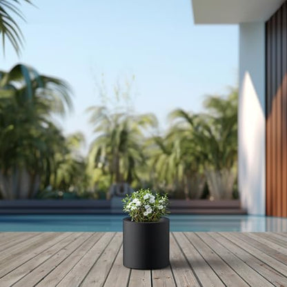 Kante Small Round Cylinder Black Concrete Planter 9.8" Tall, Outdoor - color: Burnished Black, size: 9.8" Dia
