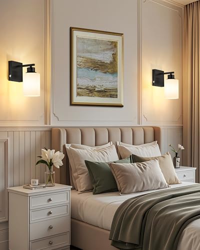 Wireless Battery Operated Wall Sconce Set of Two, Modern White Glass, Black | Dimmable, Easy Install Rechargeable Wall Lights with Timer Remote for Living Room Bedroom, Emergency 3000K - color: Black(White Lampshades)