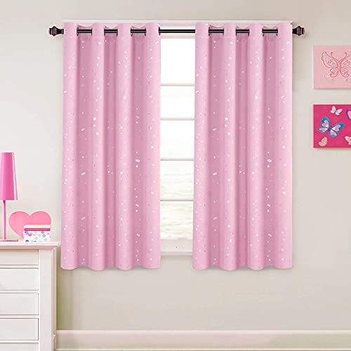 H.VERSAILTEX Blackout Star Curtains for Kids Room Boys Girls Twinkle Silver Stars Full Light Blocking Cute Thick Soft Curtain Drapes, Grommet Top, 2 Panels, 52" W x 63" L, Pink - color: Glitter Stars in Pink Base, size: 52"W x 63"L (Pack of 2)