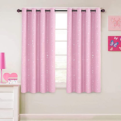 H.VERSAILTEX Blackout Star Curtains for Kids Room Boys Girls Twinkle Silver Stars Full Light Blocking Cute Thick Soft Curtain Drapes, Grommet Top, 2 Panels, 52" W x 63" L, Pink - color: Glitter Stars in Pink Base, size: 52"W x 63"L (Pack of 2)