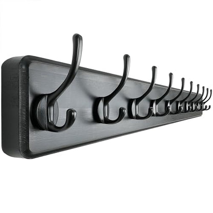 Dseap Coat Rack Wall: 38-1/4" Long, Patented, Heavy-Duty, 10-Double-Hooks Wooden Wall Mounted Coat Rack Coat Hanger Hook Rail for Winter Coats Hat Jacket Clothing, Black - color: Black, size: L=38.3"(1pcs)