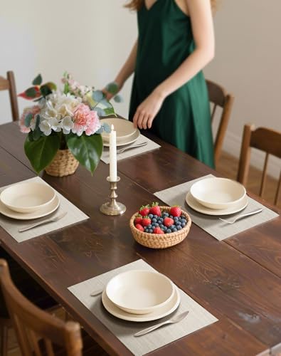 Beige White Placemats Set of 6 - Heat Resistant Non-Slip Place mats for Dining Table, Washable Durable PVC Vinyl Woven Table Mats(Beige White, 6) - color: C1- Beige White, size: Set of 6