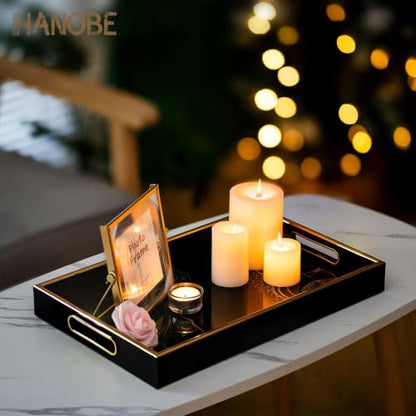 Hanobe Black Ottoman Serving Tray with Handles for Coffee Table Home Decor