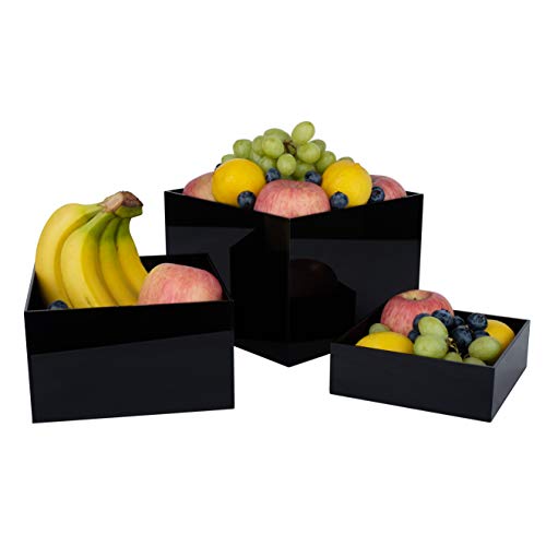 Red Co. Set of 3 Glossy Black Acrylic Cube Display Nesting Risers with Hollow Bottoms - color: Black, size: 6",7",8" - 1 Pack