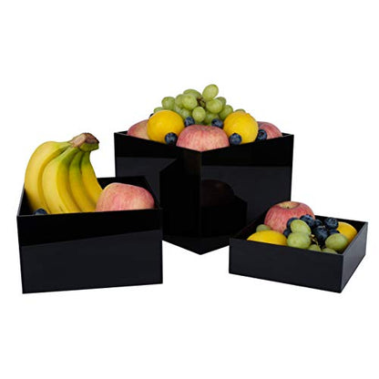 Red Co. Set of 3 Glossy Black Acrylic Cube Display Nesting Risers with Hollow Bottoms - color: Black, size: 6",7",8" - 1 Pack