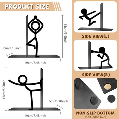 Metal Bookends Yoga People Book Ends for Shelves - color: Black - 1 Pair Yoga People