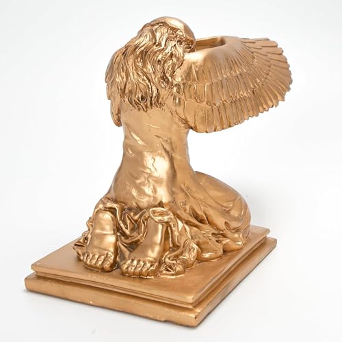 Kneeling Ark Angel Statue 2Pcs Angel Decorative Resin Figurine Praying Wings Desktop Sculpture for Indoor Movie Props 9.4inch Gold
