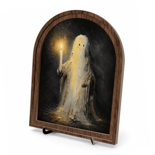 Halloween Candle Ghost Arched Wood Frame Decor, Gothic Moody Wall Art - color: Color 23