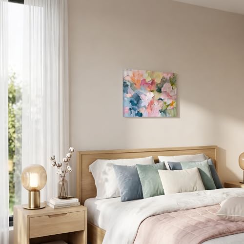 KKJ Abstract Floral Canvas Wall Art, Pastel Floral Picture, Canvas Wrap - size: 16"L x 12"W