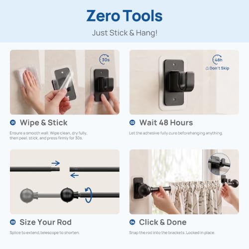 ENJOYBASICS Curtain Rods No Drilling for Renter, 28-120" Adjustable, Black - color: Black, size: 27-130"