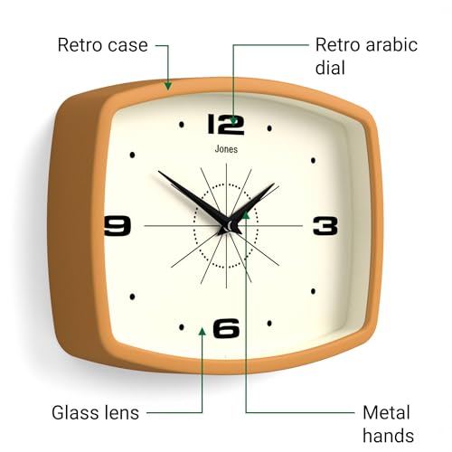 JONES CLOCKS® Movie wall Clock | Rectangular Retro Clock | 10" | Yellow - color: Mustard Yellow