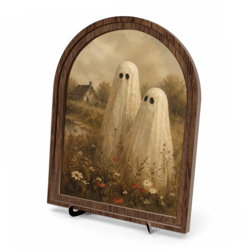 Vintage Ghosts Arched Wood Frame Tabletop Decor, Rustic Halloween Wall Art - color: Color 08