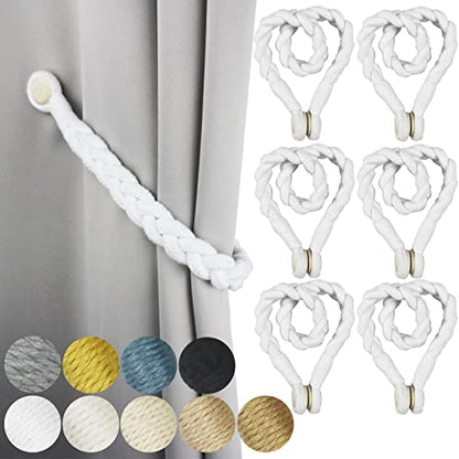 Magnetic Soft Curtain Tiebacks Rope Cotton Window Curtain Holdbacks Porlau - color: White, size: 6 Pack