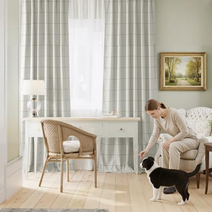 NICETOWN 100% Blackout Grey Plaid Curtains for Bedroom, W52xL84, 2 Panels - color: Grey, size: 52"W x 84"L (Pack of 2)
