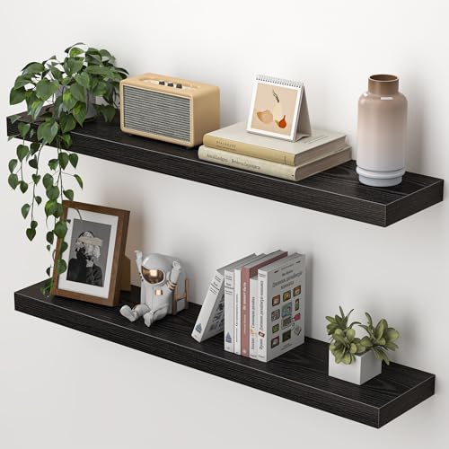 Heimlove Floating Shelves for Wall 32 Inch,Mounted Storage Wood Shelves with Invisible Brackets Hanging Shelf for Bedroom Living Room Kitchen Office,Set of 2,Black - color: Black, size: 31.5"W x 6.5"D x 1.22"H,Set of 2-MDF