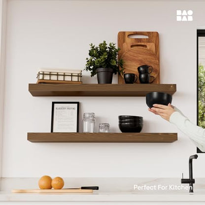 Solid Wood Floating Shelves for Wall 30 Inches Long, Walnut Wooden Shelf - color: Walnut, size: 30 Inch
