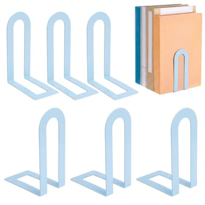 Chunful 6 Pcs Light Blue Metal BookEnds Shelves, 5.5 x 3.75 x 2.25 in - color: Light Blue, size: 5.5*3.75*2.25inch