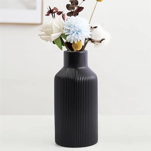 Bohemian Black Ceramic Vase - for Pampas Grass, Mantel, Bookshelf, Entryway and Living Room Decor (Black, 8in) - color: Black, size: 8in-Round