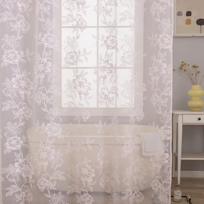 Pink Leaf Floral Lace Shower Curtain with Valance, 72 x 72 Inch 1 Panel - color: Pink, size: 72"W x 72"L (Pack of 1)