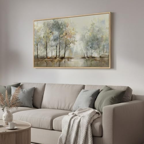 Large Framed Modern Nature Landscape Wall Art for Living Room, 60x30 Inch - color: Yellow and Brown