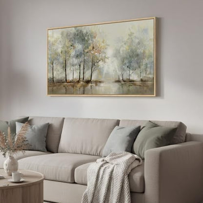 Large Framed Modern Nature Landscape Wall Art for Living Room, 60x30 Inch - color: Yellow and Brown